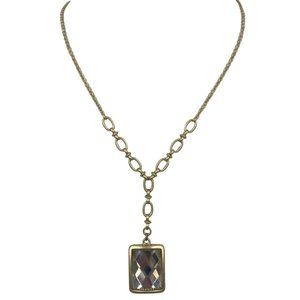 SAQ Gold Tone Faceted Emerald Cut Clear Lucite Necklace‎ 18"